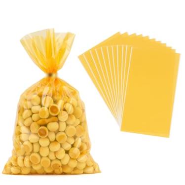 Imagem de Diueoly 100 unidades de sacos de guloseimas de celofane amarelo, plástico transparente, biscoitos doces, presentes, lancheiras, 15 x 23 cm