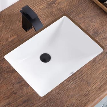 Imagem de KDKSC Pia de banheiro de 53 cm embaixo da pia de banheiro retangular de cerâmica branca sob o balcão para pia de banheiro de porcelana de gabinete, tipo transbordamento (51,8 cm x 38,1 cm)