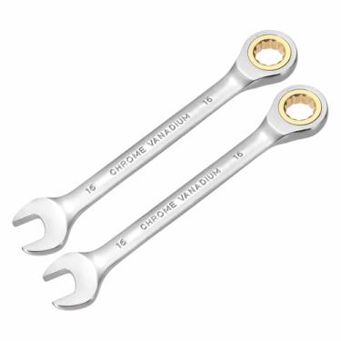 Imagem de HARFINGTON 2 chaves de catraca de 16 mm métrico 12 pontos CR-V aço cromado alongar caixa dupla chave catraca de extremidade aberta com 72 dentes e chave inglesa de engrenagem giratória de 5° para