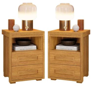Imagem de Kit 2 Mesas De Cabeceira 2 Gavetas Tóquio 100% Mdf - Casa Chick Cinamomo