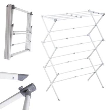 Imagem de Varal Vertical Retrátil De Chão Branco 10 Kilos Portátil