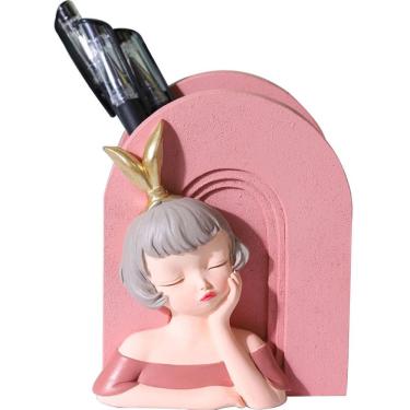 Imagem de Porta-canetas, estatueta feminina de resina, porta-lápis decorativo