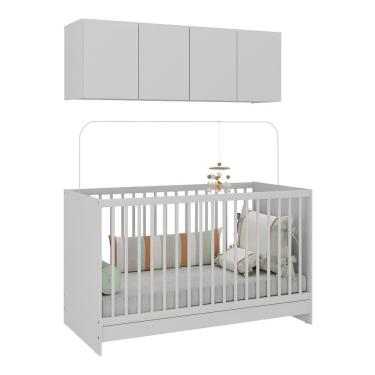 Imagem de Berço 3 Em 1 Com Colchão e Armário Aéreo 4 Portas Mp4149 Branco