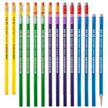 Imagem de M&G Lumen Series Pacote com 24 lápis triangulares com caixa de madeira, não apontados com borrachas multicoloridas, núcleo resistente à quebra de escrita suave, 6 cores sólidas e brilhantes para