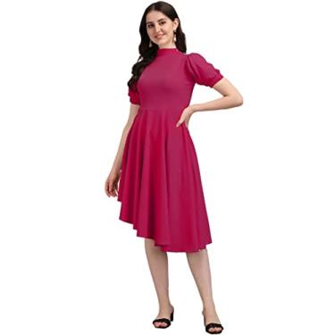 Imagem de PURVAJA Vestido feminino de veludo cotelê e flare na altura do joelho, Rosa, GG