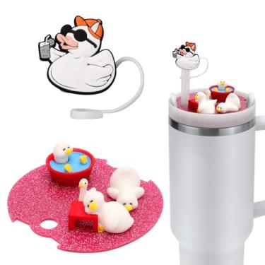 Imagem de Acessórios de tampa de copo de pato, tampas de pontas de canudo de silicone e tampa de copo de acrílico compatível com copos Stanley de 1,134 g H2.0 acessórios para proteção contra poeira