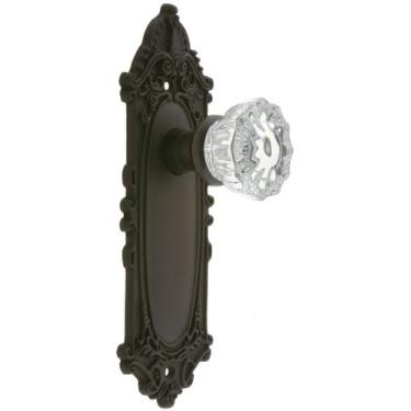 Imagem de Nostalgic Warehouse Placa vitoriana com puxador de vidro de cristal, passagem - 6 cm, bronze polido a óleo