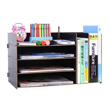 Imagem de LMJYU Organizador de arquivos, materiais de escritório, caixas de armazenamento de mesa, documentos, livros, artigos de papelaria, prateleiras de armazenamento diversos, prateleiras de várias camadas