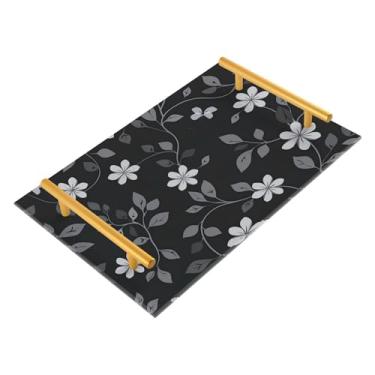 Imagem de Wassud Bandeja simples de flores cinzas para banheiro, joias de acrílico, bandejas de perfume, alça de maquiagem, bandeja de cômoda para quarto e cozinha, 30 x 20 cm