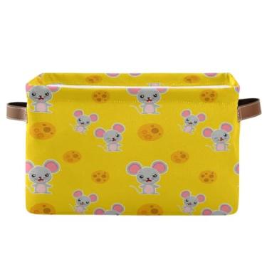 Imagem de Wassud Caixa de armazenamento de lona dobrável para ratos com queijo, cesta organizadora dobrável para armário, banheiro e decoração de casa, 35 x 25 x 20 cm, pacote com 2