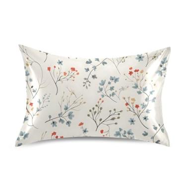 Imagem de Fronha de almofada de seda para pele e cabelo, extra macia, resistente a rugas e desbotamento com fecho de envelope (tamanho padrão, 76 x 50 cm) | Floral pequeno