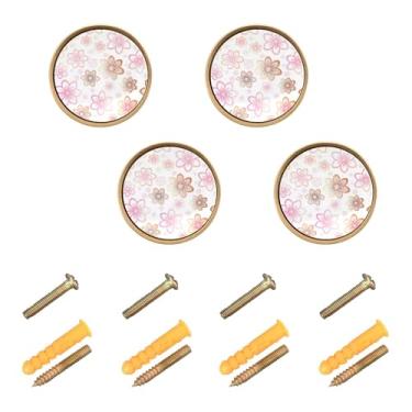 Imagem de Burbuja Puxadores de armário de cozinha florais rosa, pacote com 4, puxadores redondos de 3,5 cm, puxadores de cômoda com parafusos para cozinha, quarto, armários, armário