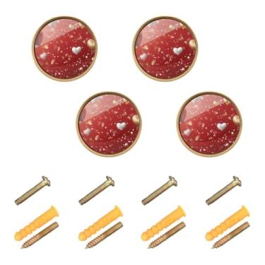 Imagem de Burbuja Maçanetas de armário de cozinha com balão coração dos namorados, pacote com 4, puxadores redondos de 3,5 cm, puxadores de cômoda com parafusos para cozinha, quarto, armários, armário