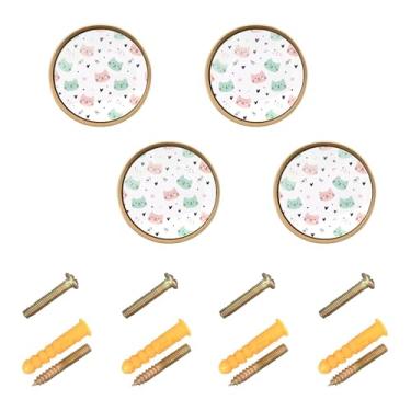 Imagem de Burbuja Puxadores de armário de cozinha Cats pacote com 4, puxadores de gaveta redonda de 3,5 cm com parafusos para armários de cozinha, quarto, armário