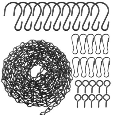 Imagem de Zorfeter Corrente suspensa de metal preto de 4,98 cm com 10 ganchos em S, 10 ganchos de olho e 10 clipes, ganchos de parafuso versáteis para plantas/alimentadores de pássaros/plantadores