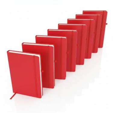 Imagem de Caderno de anotações com elástico no tamanho A5, suporte para caneta, capa dura em material sintético, miolo 80 folhas pautadas na cor bege. Caderno A5 Capa em PU (21x14,5) (10, Vermelho)