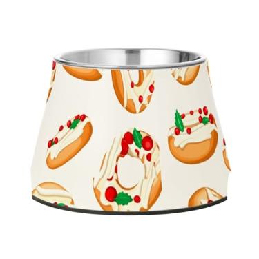 Imagem de Burbuja Tigela de comida de aço inoxidável para cães Christmas Donuts, para comida e água, antiderrapante para cães médios e gatos, 590 ml