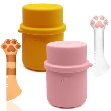 Imagem de DORUI Recipiente de armazenamento original de comida enlatada para cães e uma colher de lata | Capa de silicone para animais de estimação e espátula abridor em forma de pata fofa | Livre de BPA