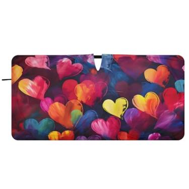 Imagem de CEBUGI Para-brisa de carro dobrável sombra de sol corações coloridos cortinas de janela de carro guarda-chuva pára-brisa frontal para acessórios de carro bloqueador solar refletivo de carro legal, P