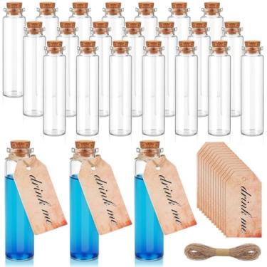Imagem de Gandeer Conjunto de 24 garrafas de vidro pequenas com tampas de cortiça de madeira, mini garrafas de poção, etiquetas Drink Me, etiquetas e cordas de cânhamo, frascos de feitiço, mini frascos de vidro