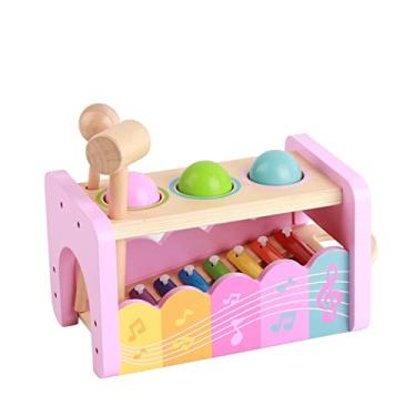 Imagem de Cryfokt Brinquedo Musical Educacional de Madeira de Cor Brilhante para Crianças, Brinquedo de Xilofone de Martelo e Bola para Crianças 9,4 X 5,9 X 5, pol., 3 Anos +