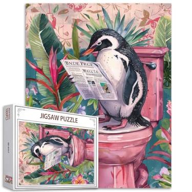Imagem de Tucocoo Quebra-cabeça de pinguim de 1000 peças no banheiro adulto animais engraçados jornais artesanato quebra-cabeças para decoração de casa, presentes, quebra-cabeça de família perfeito