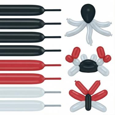 Imagem de Charnoel 100 balões longos de torção, preto, vermelho e prata para decorações de festas de animais, aniversário, formatura, ano novo, casamento, noivado, decoração de festa