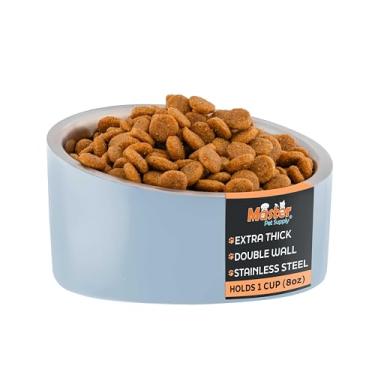 Imagem de Master Pet Supply Tigela inclinada de aço inoxidável para ração para cães e gatos – resistente de 227 g – azul geleira, isolamento de parede dupla, tigela elevada antiderrapante para buldogues