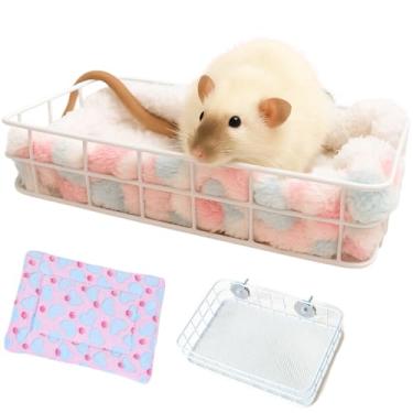Imagem de Acessório para gaiola de ratos, cama plataforma com cobertor, metal e almofada macia, rede de descanso para animais de estimação pequenos, brinquedo de esconder para casa de habitat à prova de