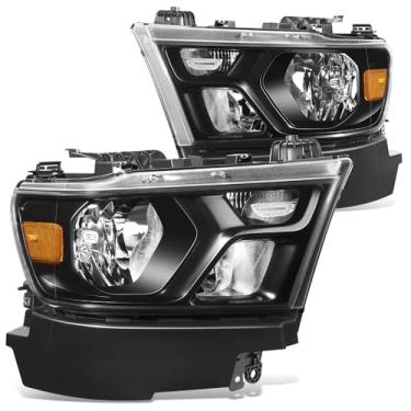 Imagem de DNA MOTORING Par de faróis estilo OE compatíveis com Ram 1500 2019-2024, caixa preta/lente transparente/refletor âmbar HL-OH-DR19-BK-AM