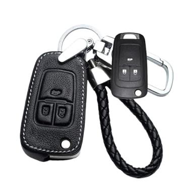 Imagem de Capa de couro para chave de carro compatível com Chevrolet Cruze Aveo Trax Opel Astra Corsa Meriva Zafira Antara J Mokka Insignia compatível com Buick(B-Black)