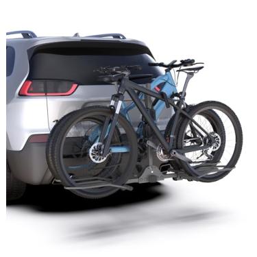 Imagem de CRINDAR Engate de bicicletário para carro, suporte de plataforma de 2 bicicletas – Suporte resistente com capacidade de 72 kg para E-Bikes, Mountain & Fat Tire Bikes de até 12,7 cm, serve para