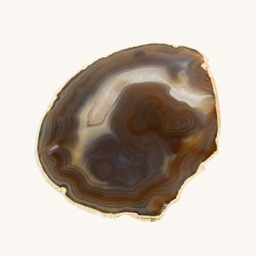 Imagem de Bandeja Ágata Marron com Cinza Natural Banho Ouro com Pé
