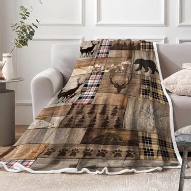 Imagem de Cobertores rústicos para casa de fazenda, cabine, caça, cervo, urso, esportes, aconchegante, quente, cama, campo, caça, acampamento, floresta, branco, flanela, para decorar o quarto e o quarto