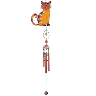 Imagem de ICE ARMOR 73,66 cm de comprimento marrom malhado gato malhado cobre e gema sino de vento estátua escultura ornamento decoração jardim ideias para inauguração de casa, feriados e aniversários grande
