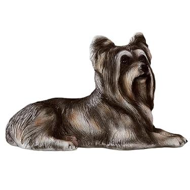 Imagem de Ornamentos de cachorro de jardim, escultura de simulação de cachorro York, estátua decorativa de resina externa para varanda frontal