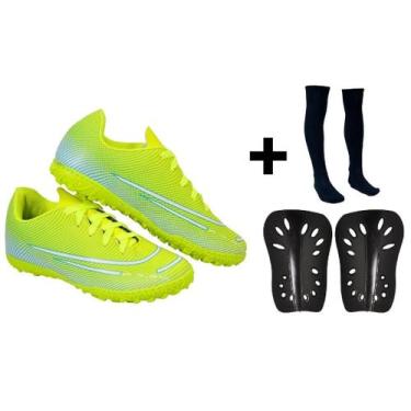 Imagem de Chuteira Society Nova Adulto Infantil + Meião Caneleira - UZZE, Amarel