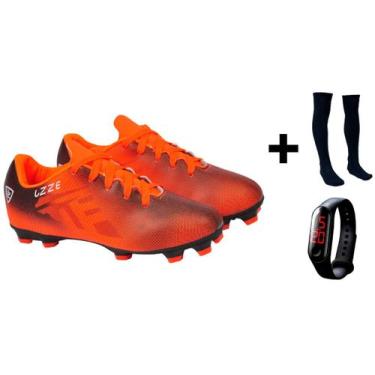 Imagem de Chuteira Campo Adulto Nova UZ + Meião + Relógio - Uzze, Laranja, 41