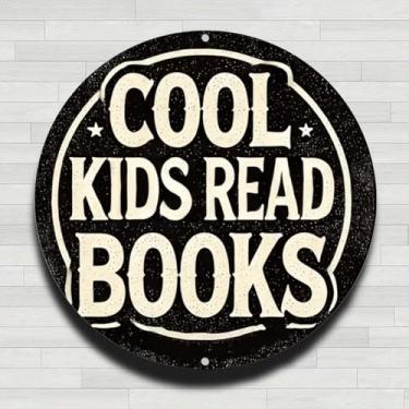 Imagem de LEITURA LIVROS COOL KIDS LEIA LIVROS Placa de parede redonda de alumínio rústico, vintage, 20 cm, presentes e decoração para casa, escritório, café e quintal