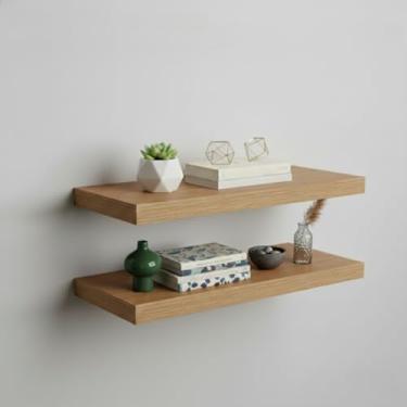Imagem de Prateleira Multiuso Mdf 60cm Sup. Invisível Flutuante Organizadora Quarto, Sala, Escritório, Cozinha (2 PRATELEIRAS AMADEIRADAS)