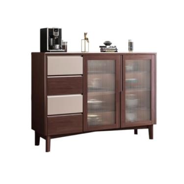 Imagem de Buffet Cabinet Aparador nórdico de madeira maciça porta de vidro armário de armazenamento console armário buffet moderno aparador (B)