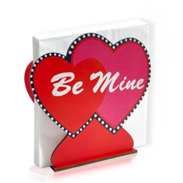 Imagem de Porta-guardanapos de coração para mesas dispensador de papel de seda de madeira vermelho rosa amor coquetel guardanapo para dia dos namorados cozinha mesa de jantar decoração (Be mine)