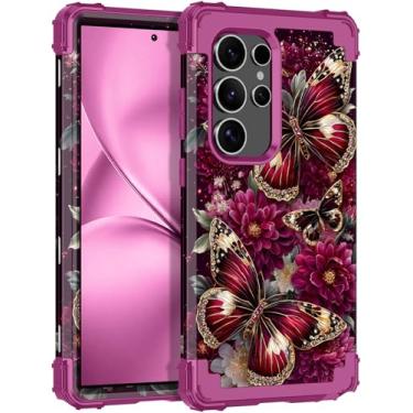 Imagem de Rancase Capa para Galaxy S24 Ultra, proteção resistente à prova de choque de três camadas de plástico rígido + capa protetora de borracha de silicone macio para Samsung Galaxy S24 Ultra 5G, vinho