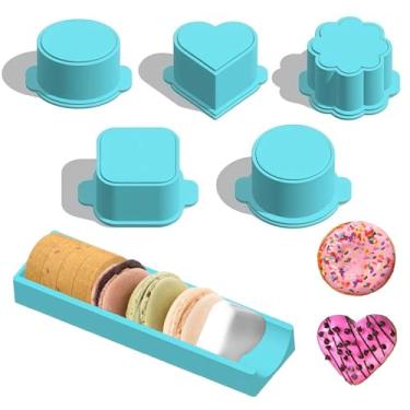 Imagem de Joyzan Conjunto de moldes para bolo, 6 peças, coração, quadrado, nuvem, oval, redondo, impresso, cortador de bolo, empurrador, bandeja de 19 cm, kit circular, ferramentas, várias formas, festa de