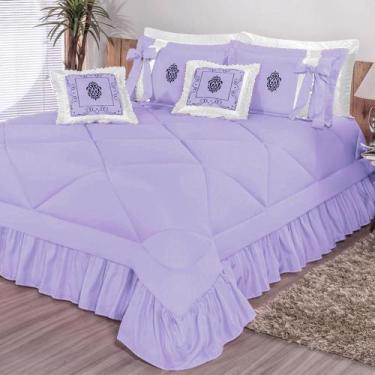 Imagem de Kit Cobre Leito Casal Super King Esplendore Bordado 7 Peças Lilás - AT