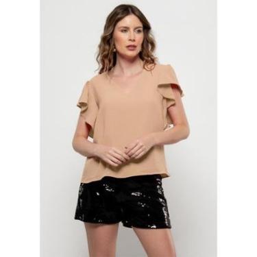 Imagem de Blusa Bisô Manga Babado Lisa Bege-Feminino