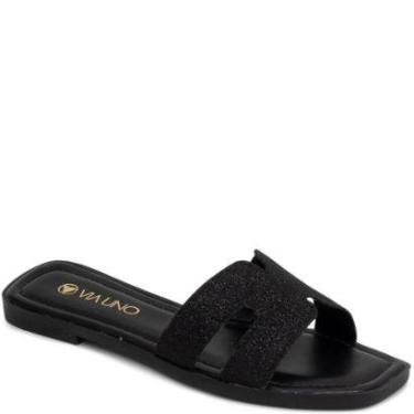 Imagem de Rasteira Slide Feminina Brilho Bico Quadrado Via Uno 948017-Feminino