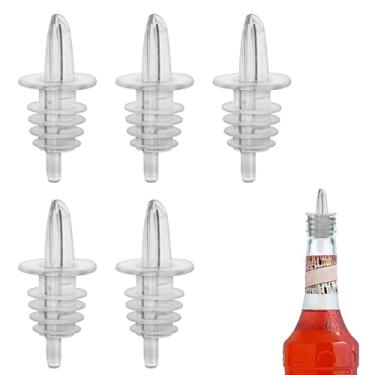 Imagem de 5 unidades de garrafa de licor de plástico preta - Pacote com 5 dosadores clássicos de garrafas para álcool, à prova de vazamento, seguros para máquina de lavar louça, bicos para garrafas de bebidas