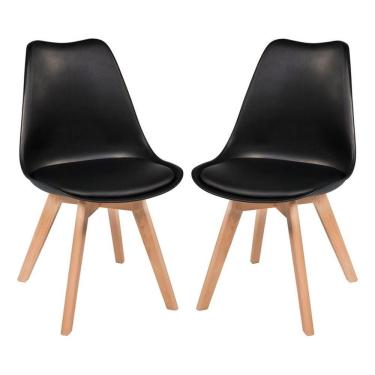 Imagem de Kit C-2 Cadeiras Leda ? Charles Eames, Saarinen Wood Com Almofada Preta