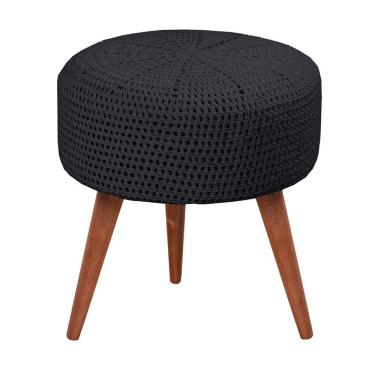 Imagem de Puff Banqueta Crochê Madeira Maciça Castellar Móbile Preto